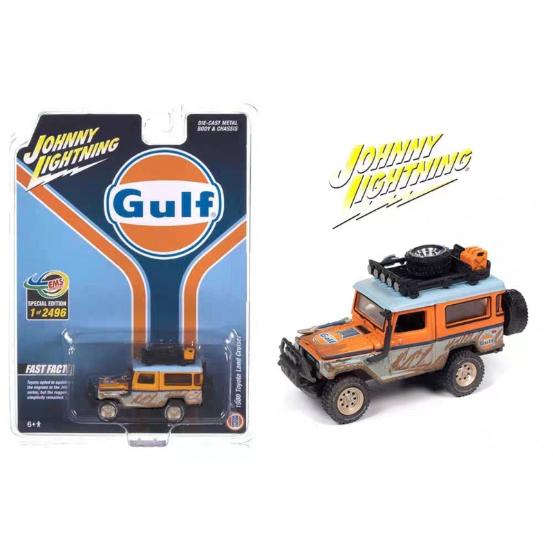 Johnny Lightning 1/64 1980 Toyota Land Cruiser Gulf Muddy  EMS Exclusive Special Edition