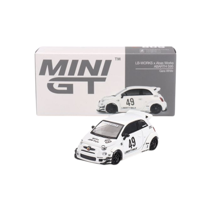 Mini GT LB-Works x Abas Works Abarth 595 Gara White 1:64 Scale
