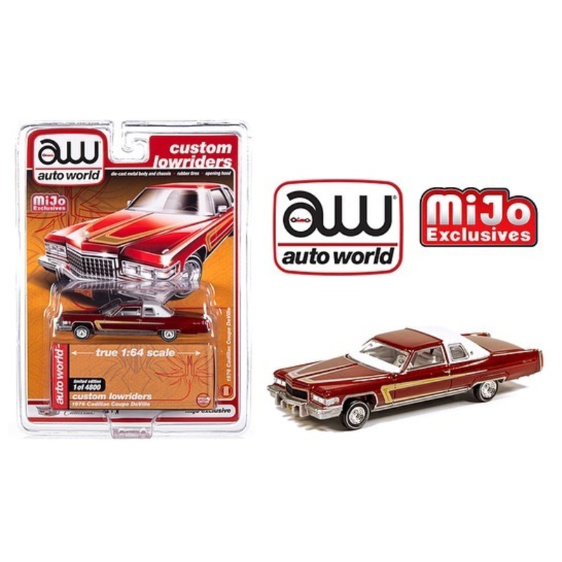 Auto World 1:64 Mijo Exclusives Custom Lowriders 1976 Cadillac Coupe Deville Red