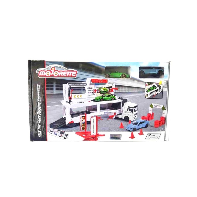 Majorette Man Tgx Truck Porsche Experience Fold-Out Racing Transporter, 27 Cm Long, Includes Porsche Taycan Turbo S And Porsche 911 Gt3