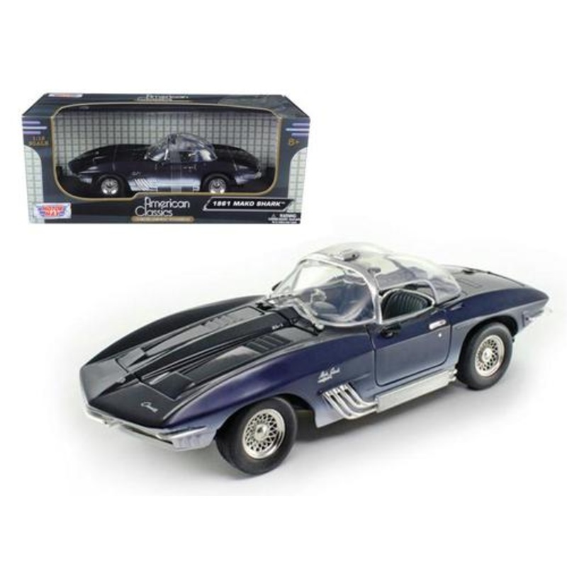 1961 Chevrolet Corvette Mako Shark Dark Blue 1-18 Diecast Model Car by Motormax