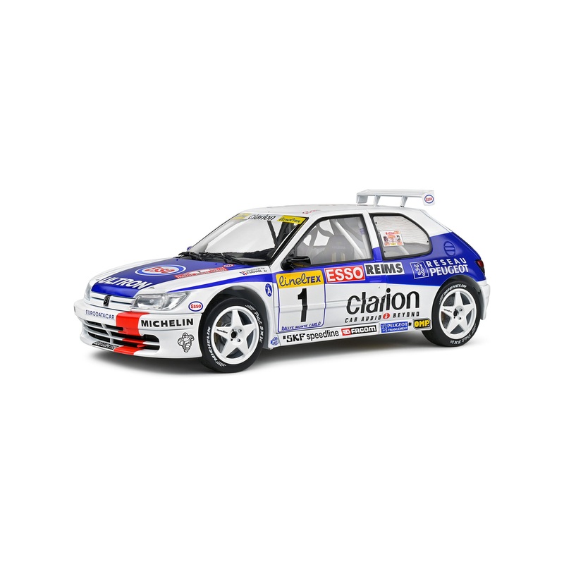 Solido 1:18 1996 Peugeot 306 Maxi No 1 2nd Rally Montecarlo White and Blue 1:18