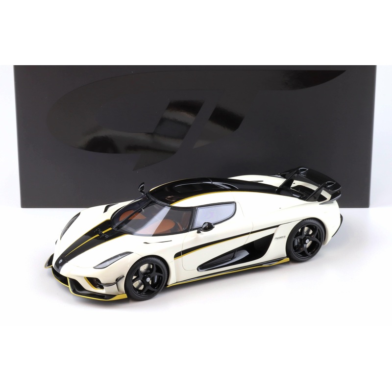GT Spirit 2018 Koenigsegg Regera World Record Crystal White w/ Black Stripes & Gold Accents 1:18