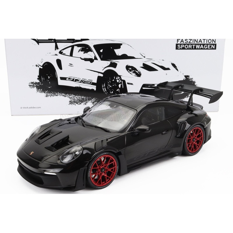 Minichamps 2023 Porsche 911 992 GT3 RS Black w/ Pyro Red Wheels 1:18 SEALED