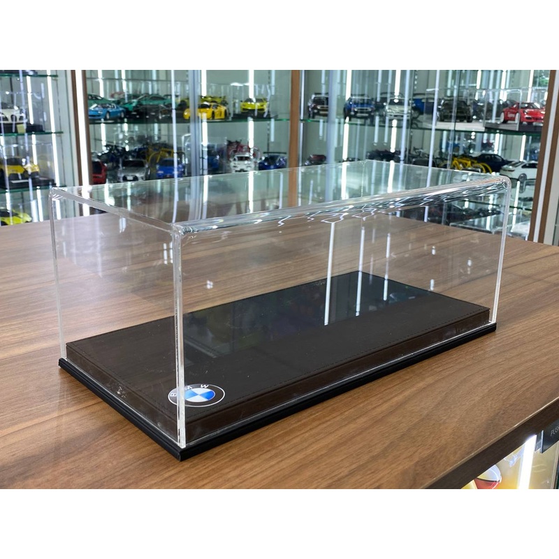 1/18 Acrylic Display Case  Black Leather Base with BMW Logo Print