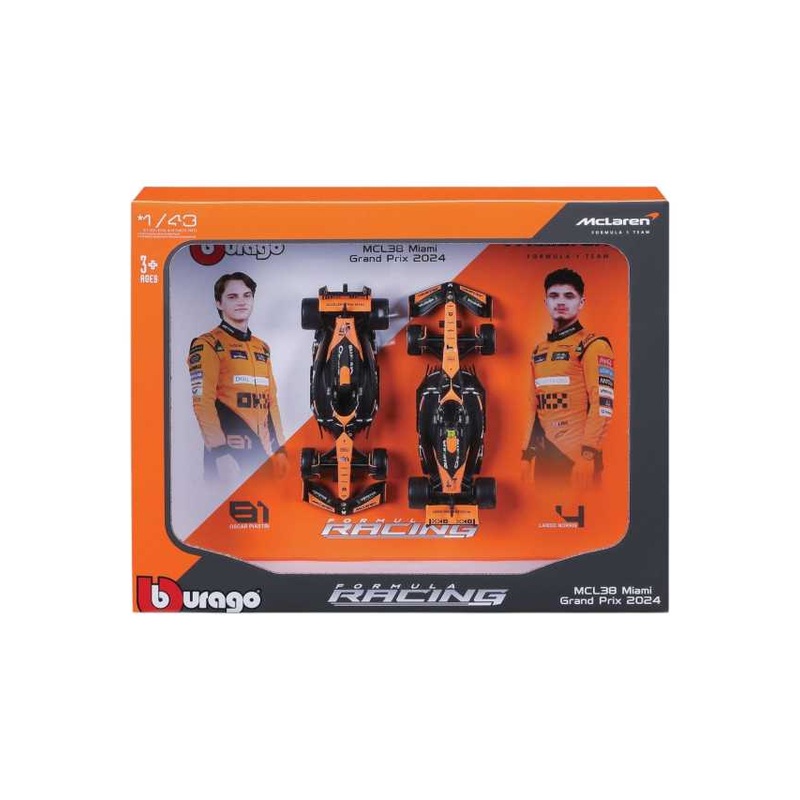 Bburago  Formula 1  Mclaren Mcl38 #4 Lando Norris + #81 Oscar Piastri 2024  2 Car Set twin pack frame 1:43