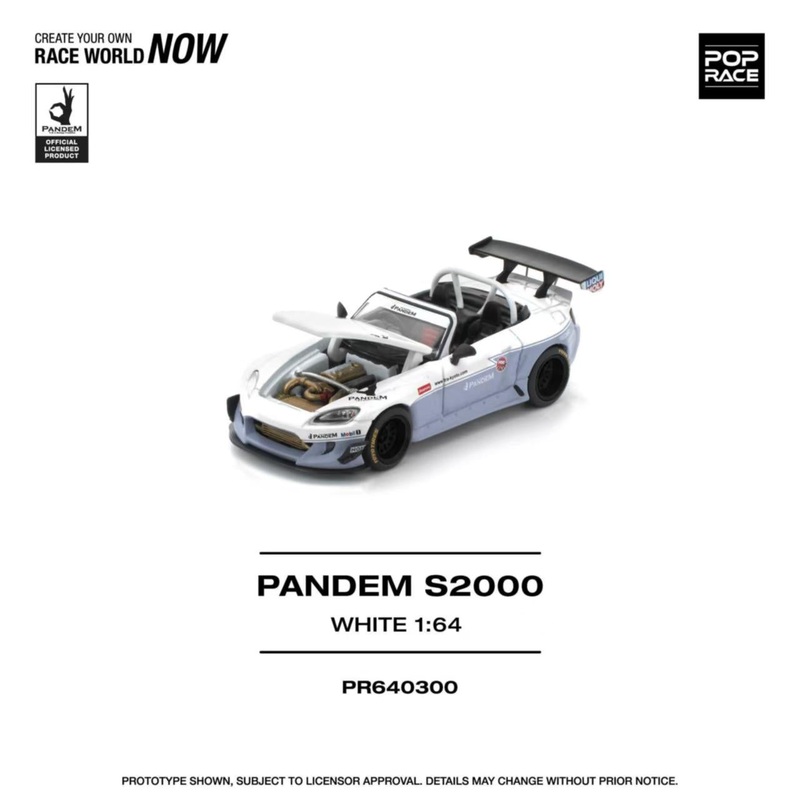 [ETA:  Feb 2026 ] Pop Race 1/64 S2000 AP1 Pandem Rocket Bunny Customized White(PR640300)