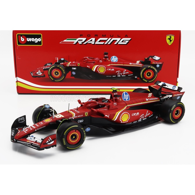 Bburago Ferrari F1 SF-24 Team Scuderia No 55 Season 2024 (Sainz) Red 1:18