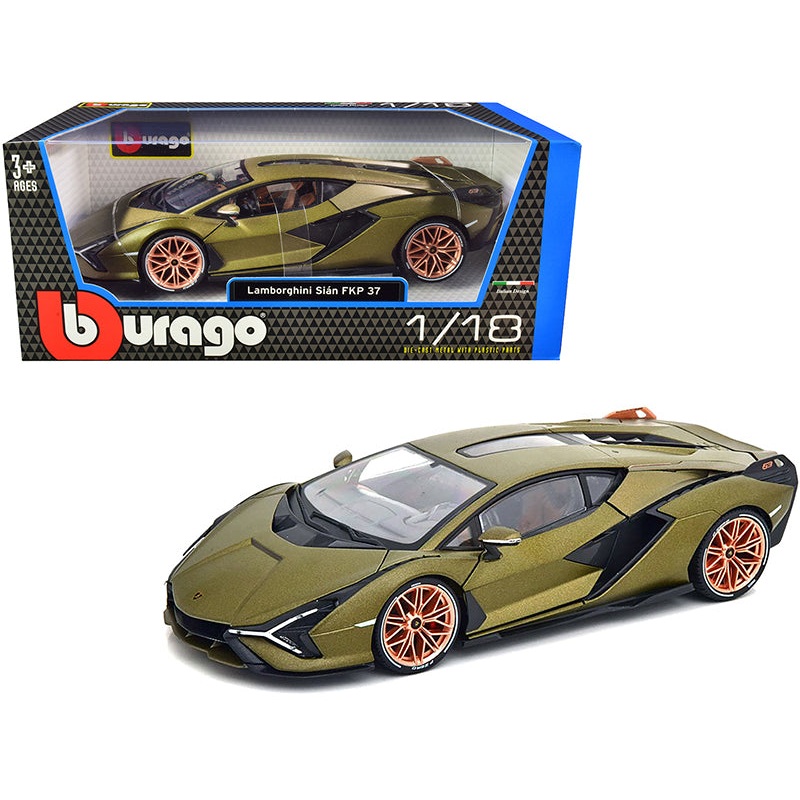 1/18 Diecast Lamborghini Sian FKP 37 Green Metallic  Bburago Scale Model Car