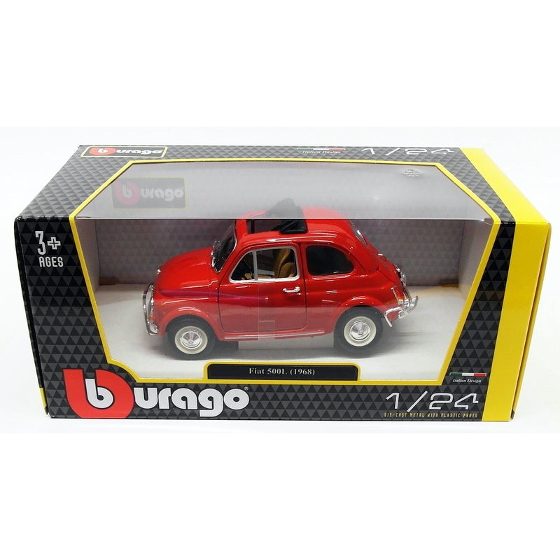 Burago 1/24 Scale Diecast Model Car 18-22099 - 1968 Fiat 500L - Red