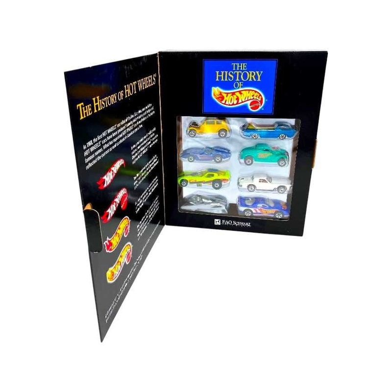 The history of hotwheels f.a.q schwarz 8 dynamic cars from 4 exciting decades 1960s,1970s,1980s,1990s ! classic Ford vicky.deors.second wind.neet streeter vetty funny.stutz blackhawk.shadow jet .93 Camaro