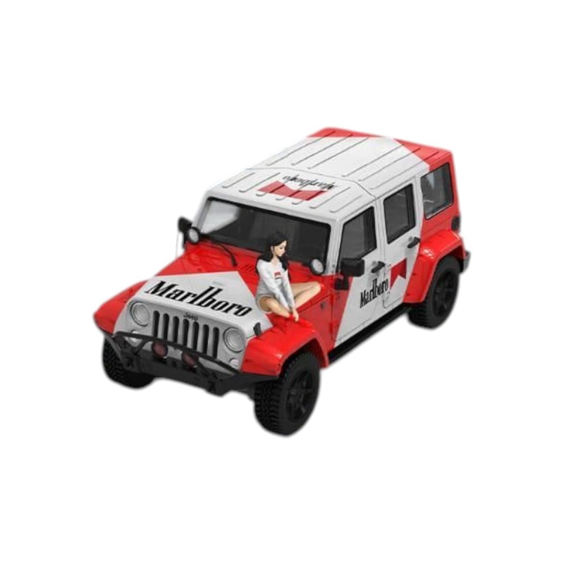 Time Micro Jeep Wrangler Marlboro Livery 1:64 Scale (With Acrylic Case and Action Figure)