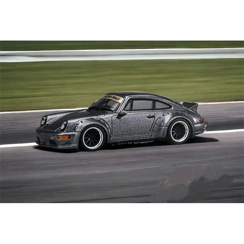CM Model Porsche 911 964 Widebody w/ Changeable Wings and Wheels Dark Gray Metallic 1:64