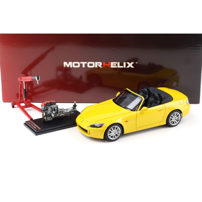 Motorhelix 2000 Honda S2000 (AP2) w/ Engine & Convertible Tops, Indy Yellow Pearl 1:18 LIMITED