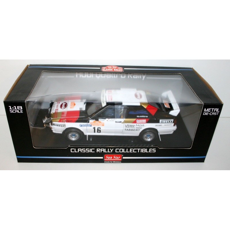SUNSTAR 1/18 4196 AUDI QUATTRO RALLY #16 H.DEMUTH A.FISCHER SANREMO RALLY 1982