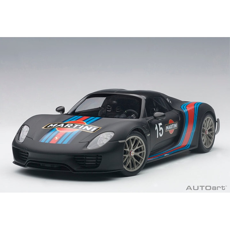 AUTOart Porsche 918 Spyder w/ Weissach Pkg Matte Black w/ Martini Livery 1:18