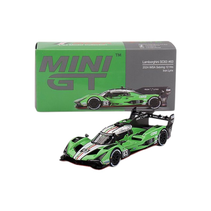 Mini GT Lamborghini SC63 #63 2024 IMSA Sebring 12 Hrs Iron Lynx 1:64 Scale