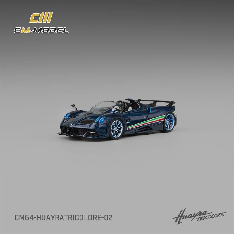 [ETA:  Mar 2026 ] CM Model 1/64 Pagani  HuayraTricolore Roadster - Carbon Blue with Italia Flag Strips