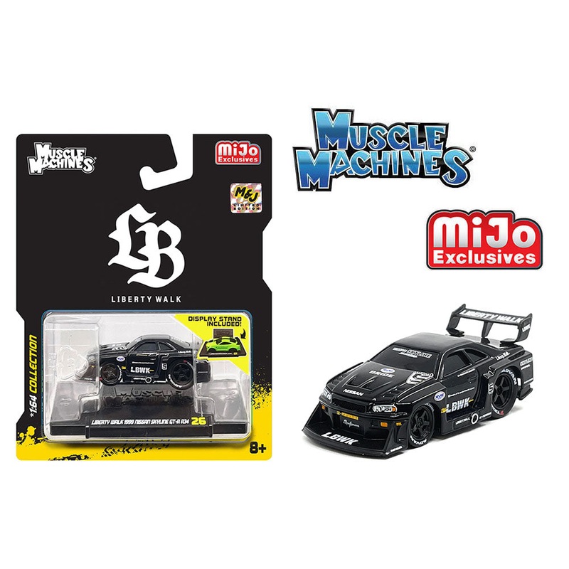 Muscle Machines 1/64 LBWK 1999 Nissan Skyline GT-R R34  Black  Liberty Walk  **Cards may be damaged***