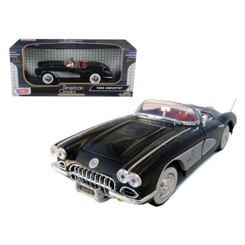1958 Chevrolet Corvette Convertible Black 1/18 Diecast Model Car by Motormax