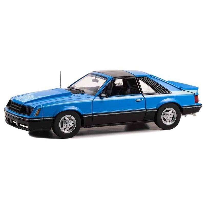Greenlight 1981 Ford Mustang Cobra T-Top Medium Blue w/ Light Blue Cobra Hood Graphics 1:18