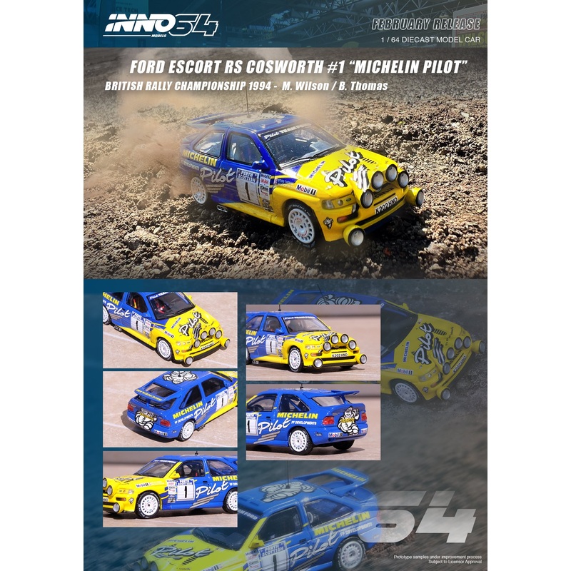Inno64 1/64 FORD ESCORT RS COSWORTH #1 MICHELIN PILOT British Rally Championship 1994 M. Wilson / B. Thomas