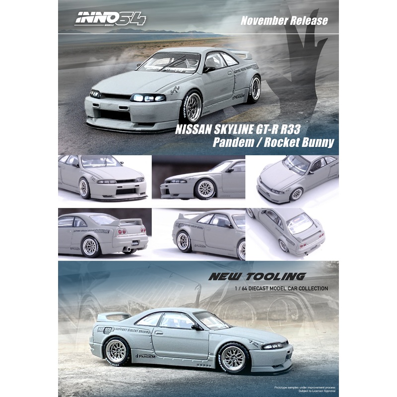 Inno64 1/64 NISSAN SKYLINE GT-R (R33) Pandem / Rocket Bunny Cement Grey Matte