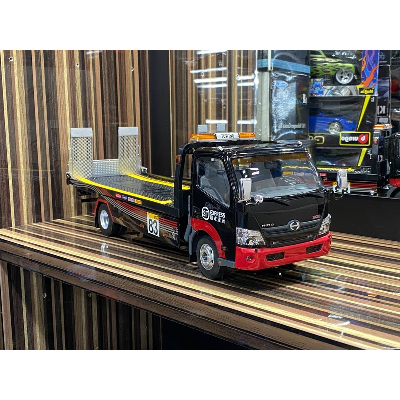 1/18 Diecast Hino 300 SF Express Flatbed Tow Truck Black by TINY
