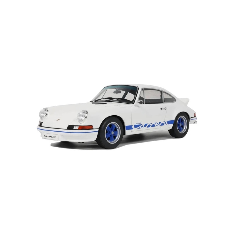 GT Spirit 1973 Porsche 911 Carrera RS 2.7 Coupe White w/ Blue Wheels and Deco 1:12