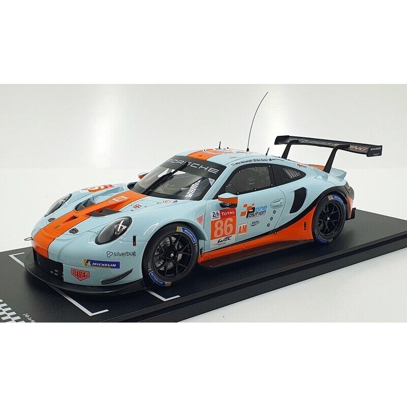 Ixo 2018 Porsche 911 991.2 GT3 RSR 4.0L Team Gulf Racing No 86 Le Mans 2018 Lt Blue/Orng/Black 1:18
