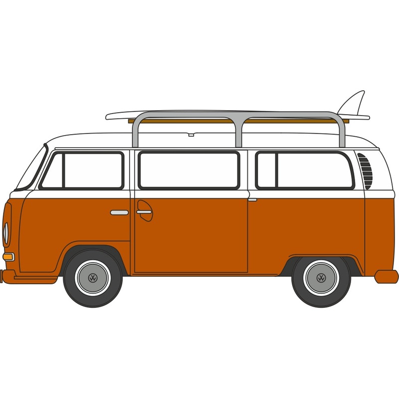VW T2 Bay Window Bus/surfboards Signal Orange/White 1:148