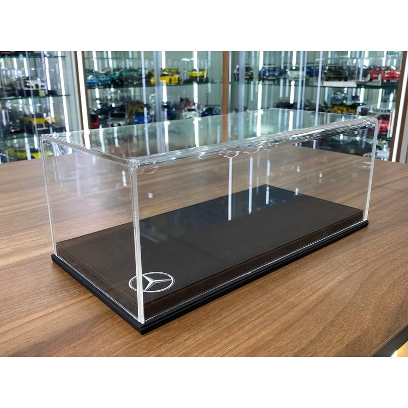 1/18 Acrylic Display Case  Black Leather Base with Mercedes-Benz Logo Print