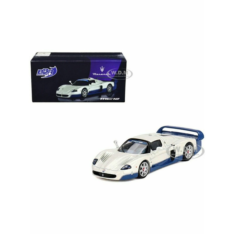 BBR MC12 Stradale White with Blue Stripes 1/64 Diecast Model Car BBRDIE6414