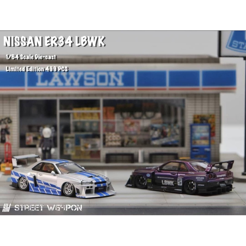 Street Weapon 1/64 Skyline GT-R R34 LB, Super Silhouette ER34 (Open-Hood, Visible Engine)