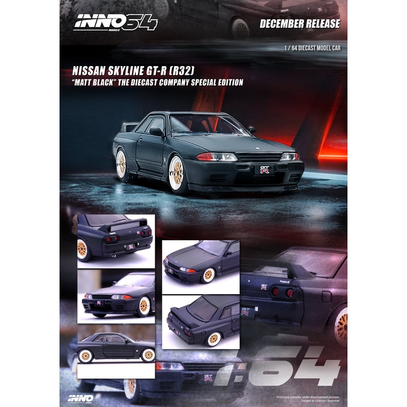 Inno64 1/64 NISSAN SKYLINE GT-R (R32) Matt Black The Diecast Company Special EditionLimited Quantity Production