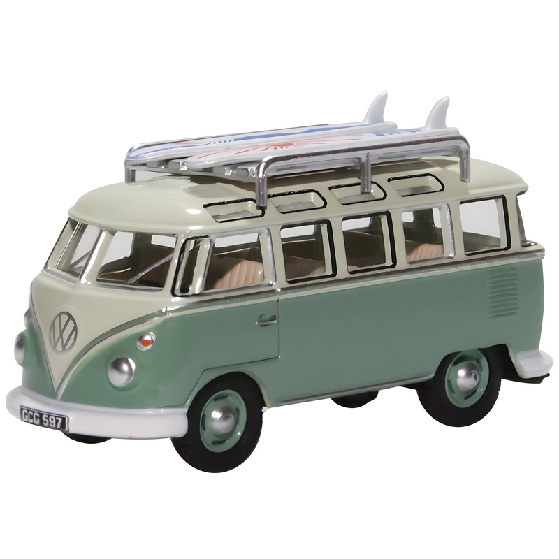 VW T1 Samba Bus/surfboards Turquoise/blue White