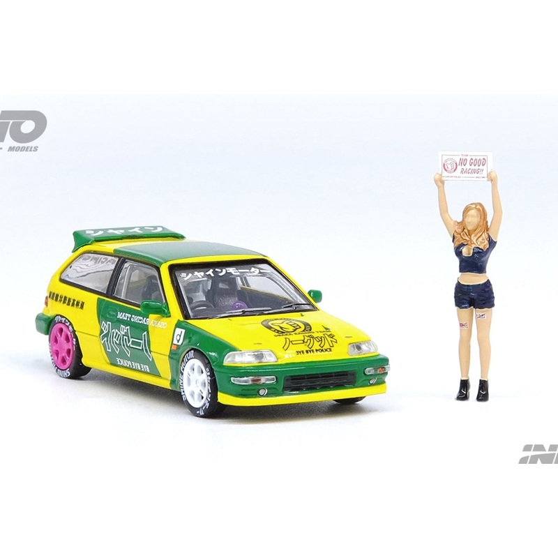 Inno64 1/64 HONDA CIVIC EF9 NO GOOD RACING Osaka Auto Messe 2019 No Good Racing Show Girl Figure Included 1:64
