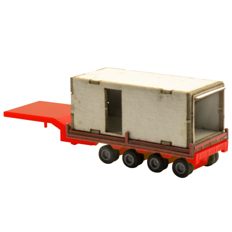 Low loader truck - heavy load transport prefabricated garage short - red
