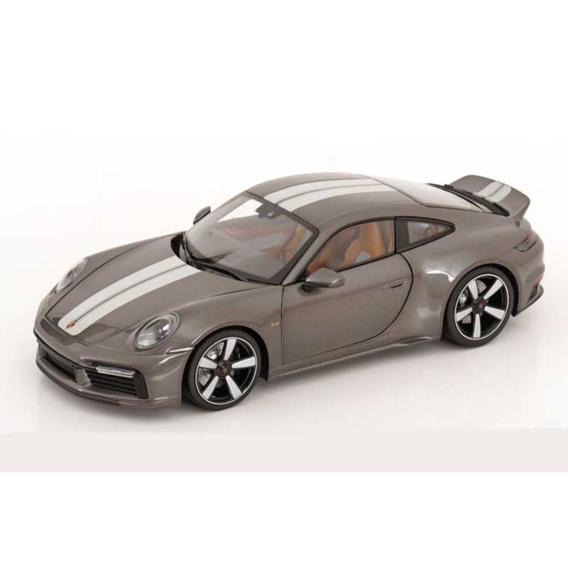 Minichamps 2022 Porsche 911 992 Sport Classic Grey w/ White Stripes 1:18