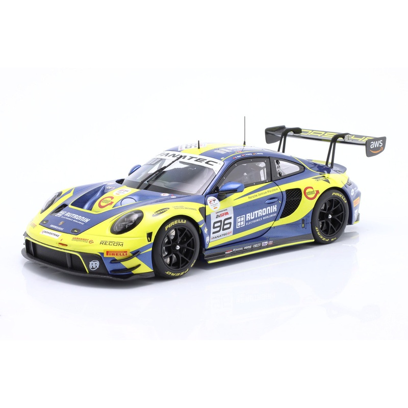 Minichamps Porsche 911 992 GT3 R Team Rutronik Racing No 96 24hr Nurgurgring 2023 Yellow & Blue 1:18