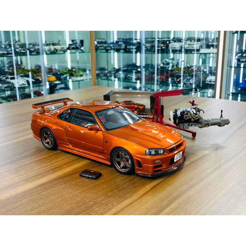 MotorHelix Nissan Skyline GT-R R34 Z-Tune Nismo - 1/18 Diecast , Metallic Orange, Limited to 599 Units