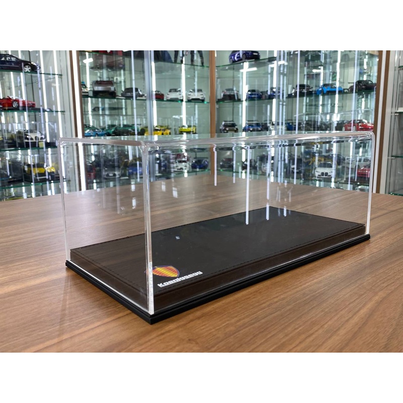 1/18 Acrylic Display Case  Black Leather Base with Koenigsegg Logo Print