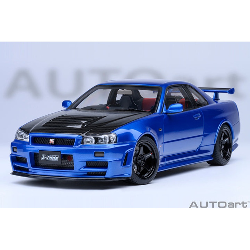 AUTOart 2001 Nissan Skyline GT-R (R34) Z-Tune Bayside Blue w/ Carbon Fiber Hood 1:18