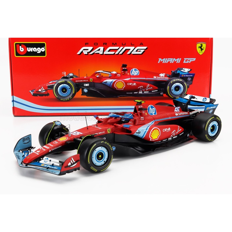 Bburago Ferrari F1 SF-24 Team Scuderia No 55 5th Miami GP 2024 (Sainz) Red 1:18