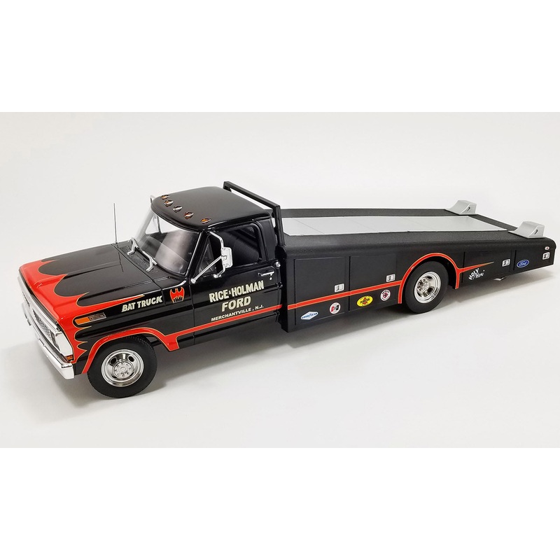 Acme 1970 Ford F-350 Ramp Truck Rick and Holman Bat Truck Black 1:18