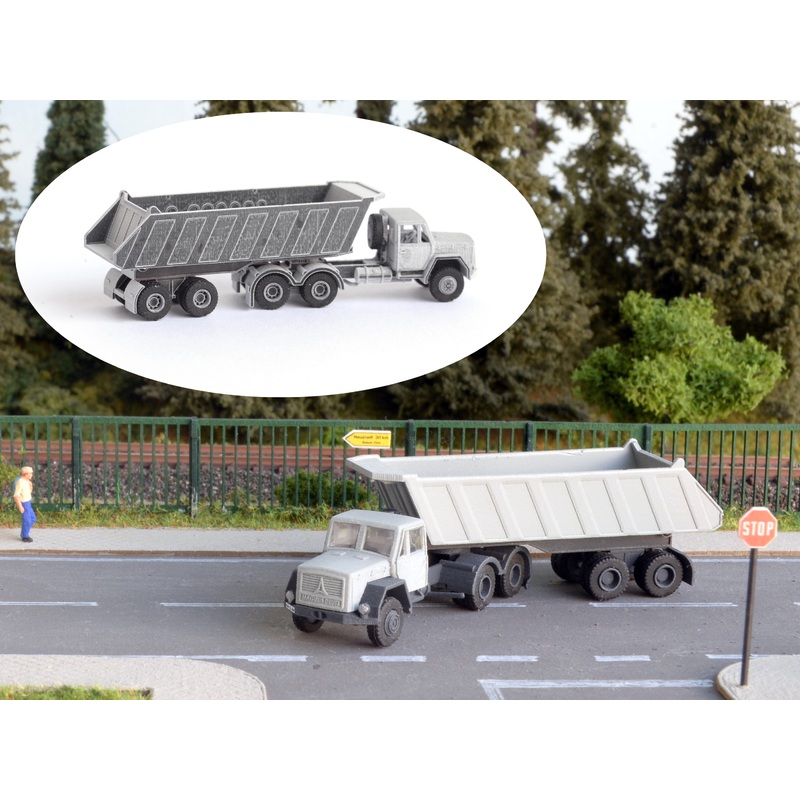 Magirus corner hood truck with tipper trailer