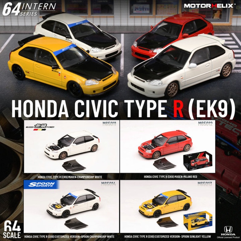 Motorhelix 1/64 Intern Series 1:64 Honda/Spoon/Mugen Civic Type-R EK94 Carbon-Hood