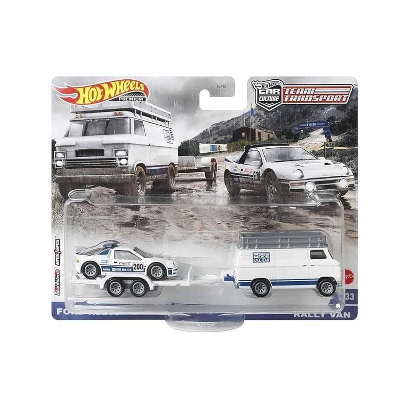 EXCLUSIVE Hotwheels Car Culture Team Transport Ford RS200 & Rally Van,1:64
