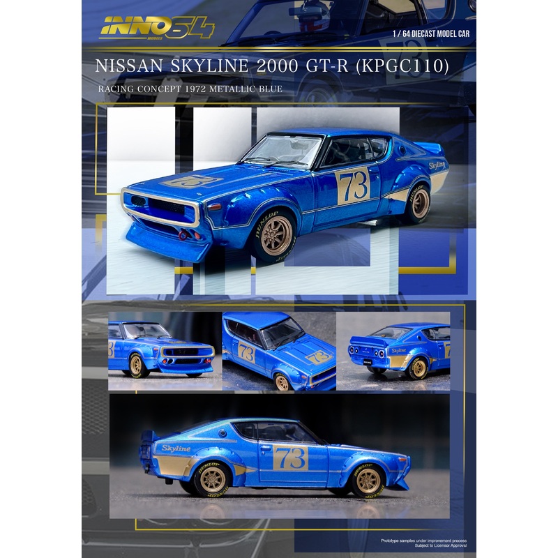 Inno64 1/64 NISSAN SKYLINE 2000 GT-R (KPGC110) Racing Concept Blue
