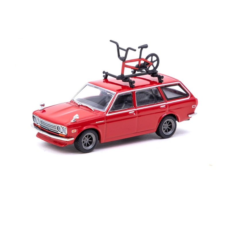 Tarmac Works 1/64 Datsun Bluebird 510 Wagon RedBicycle with roof rack included
